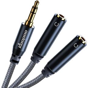 KOOPAO Dual Headphone Jack Adapter, 24K Gold Plated Nylon-Braided 3.5mm Male to 2 Female Y Splitter AUX Cable for Phone, PC, Tablets, MP3, PS4, Speakers