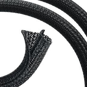 26ft - 1/2 inch Cord Protector, Wire Loom Tubing Cable Sleeve, Self-Wrapping Braided Split Sleeving for USB Charger Cable Audio Video Power Cord (Black)
