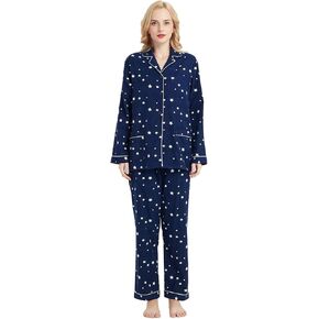 GLOBAL Comfy Pajamas for Women 2-Piece Warm and Cozy Flannel Pj Set of Loungewear Button Front Top Pants
