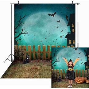 5x7ft Maijoeyy Halloween Backdrop Pumpkin Halloween Backdrops for Photography Moon Bat Fence Halloween Photo Backdrop for Parties Children Kids Halloween Party Decoration