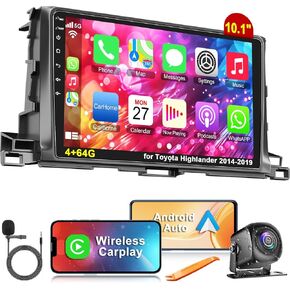 4G+64G Car Radio Stereo for Toyota Highlander 2014-2019, Wireless Carplay&Android Auto with Android 12 Support Bluetooth/Voice Control/GPS/WiFi/SWC/FM, 10.1 Inch IPS Touch Screen for Highlander