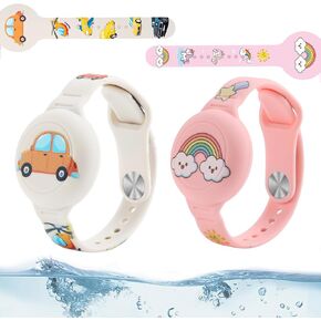 Waterproof Air tag Bracelets for Kids (2 Pack) - Soft Silicone Hidden Air tag Wristband - Lightweight GPS Tracker Holder for Apple Airtag Watch Band for Child (Green & Blue)