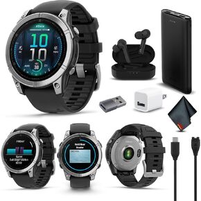 Garmin Fenix E 47MM AMOLED Premium Multisport GPS Smartwatch, 16 Days Long-Lasting Battery Life, Stainless Steel with Black Silicone Band, Fitness & Health Smart Watch Bundle for Men and Women