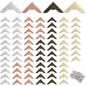 80Pcs Book Corner Protectors Metal, Vintage Iron Photo Corners Guard, Triangle Decorative Trim for Scrapbooking, Retro Book Cover Protector for Paperback Book Picture Frame Menus Albums (4 Colors)