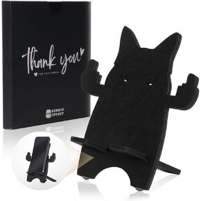 Middle Finger Black Cats Mobile Cellphone Stands, Wood Phone Stand for Desk, Cell Phone Holder Base for Office, for Women