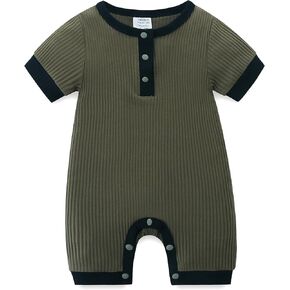 Unisex Cute Romper Ribbed Short Sleeve Bodysuit Infant Cotton Outfits Clothes