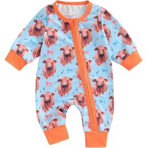 Baby Boy Girl Western Clothes Cow Horse Romper Jumpsuit Long Sleeve Zipper Bodysuit One Piece Fall Winter Outfit