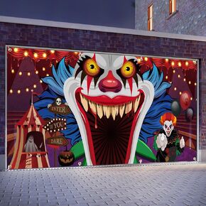Ganeen 7 x 16 ft Halloween Garage Door Cover Banner Clown Halloween Garage Door Decorations Horror Party Decorations for Garage Door, Assembly Needed