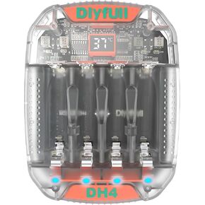 Dlyfull 4 Bay AA AAA Battery Charger with Temperature Monitoring, Independent Slots for 1.5V Lithium & 1.2V NiMH NiCd Rechargeable Batteries, Cable Included