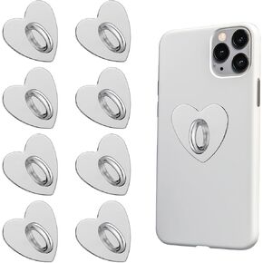 8PCS Phone Charm Hook Silver Metal Phone Finger Ring Kickstand, Adhesive Cell Phone Grip Loop Stand Heart Grip Phone Charm Keychain Holder for Cell Phone Tablet DIY Accessories