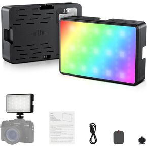 JJC RGB Video Light, 360°Full Color 24 Effects 2600mAh Rechargeable 2500-8500K Magnetic LED Camera Light, 1/4" Screw Mount Cold Shoe Light, Portable Light for Photography Video Streaming