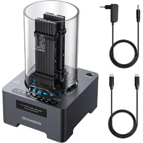 GRAUGEAR NVMe M.2 SSD Duplicator Dual-Bay Offline Clone Tool-Free, 20Gbps USB C to M.2 SSD Drive Cloner Docking Station Adapter Enclosure for M2 SSD Hard Drives M-Key