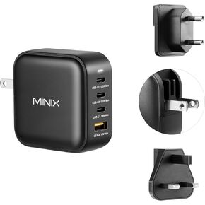 MINIX 100W USB C Charger, NEO P3 Turbo 4-Ports GaN Wall Charger, 3 x USB-C Port Fast Charging Adapter(Max 100W/20W), 1 USB-A (Max 18W). Compatible with MacBook Pro Air, Smart Phone,Laptop and More.