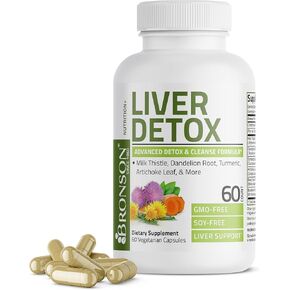 Bronson Liver Detox Advanced Detox & Cleansing Formula Supports Health Liver Function with Milk Thistle, Dandelion Root, Turmeric, Artichoke Leaf & More, Non-GMO, 360 Vegetarian Capsules