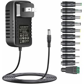 12V 3A AC Adapter DC12V 1A 2A 3A Power Supply with 11 Plug Tips Regulated 12 Volts Power Supply Cord Charger Replacement for LED Strip Light Camera GPS Webcam Speakers Router Keyboards DC12V Devices