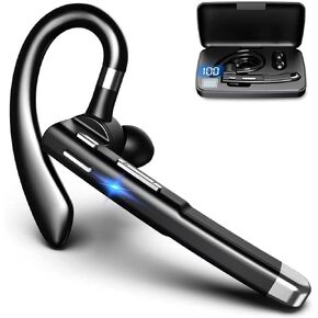 KESIEME Bluetooth Earpiece for Cell Phones V5.1 Wireless Headset with Charging Case and LED Display,Handsfree Earphones with Dual-mic Noise Cancelling for Driving/Business/Office