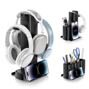 KDD Headphone Stand with Desk Organizer Set, 3-in-1 Headphone Hanger Phone Stand and Pencil Holder, Removable DIY Feature Pen Holder Headset Holder Accessories for Gaming Office and School