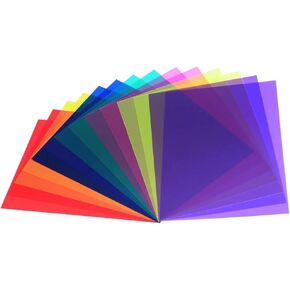 14 Pack Correction Gel Light Filter Transparent Color Lighting Film Filter Plastic Sheets Colored Transparency Light Filters for Photography Flash, 7 Colors