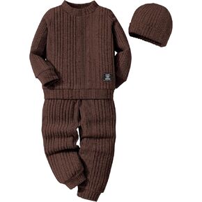Toddler Boy Clothes 3-7Y Toddler Clothes for Boys Solid Ribbed Pullover 3 Piece Pant Sets Toddler Boy Outfits with Hat