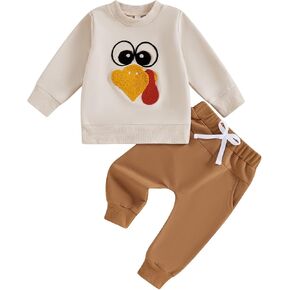 First Thanksgiving Baby Boy Outfit Turkey Long Sleeve Sweatshirt Pants Toddler Infant Boy Halloween Outfits
