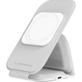 Scosche MSQSPBWT MagicMount™ Wireless Charging Station with Portable 5,000mAh Fast USB-C Power Bank for MagSafe iPhone 15/14/13/12/AirPods Pro/3/2 & Apple Watch Charger Stand (Watch Charger Not Incl.)