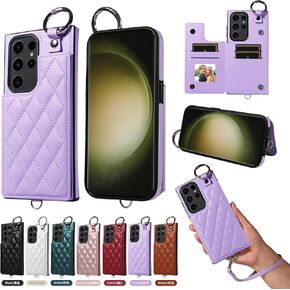 Wallet Cover for Samsung Galaxy S23 Ultra 5G with Wrist Strap Card Holder Magnetic Back PU Leather Credit Slots Ring Buckle Stand Phone Case for S23Ultra 23S S 23 23Ultra 6.8 inch Girls Green
