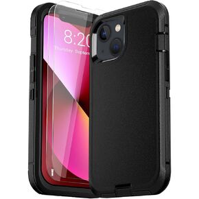 for iPhone 13 Pro Max Case (6.7"), with 2 Tempered Glass Screen Protector,Belt Clip Holster, [Heavy Duty Military-Grade Full Body Drop Protection] Shockproof Tough Durable 6.7 Inch (Black+Clip)