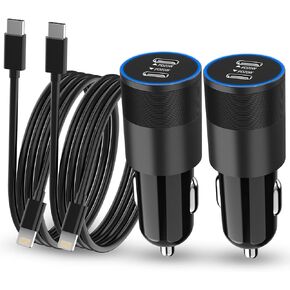 【MFi Certified】2-Pack 40W Fast Charge USB C Car Charger for iPhone 14 Pro Max/14 Plus/13/12/mini/11/XS/XR/X/8/Plus, Dual 20W PD Auto Adapter Cigarette Lighter Plug with USB C to Lightning Cable 3.3ft