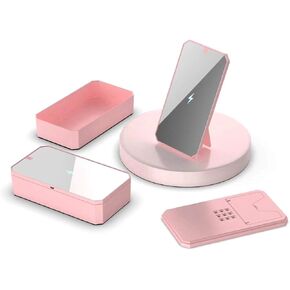 CarbonKlean UVKlear - UVC Kit with Wireless Charger, Removable Mobile Cosmetics Mirror and UV Cleaner - Pink