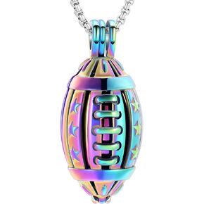 zeqingjw Urn Necklace for Ashes American Football Cremation Locket Necklace For Ashes Of Loved Ones Stainless Steel Ashes Keepsake Urn Jewelry for Women Men