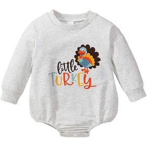 Infant Baby Boy Girl Thanksgiving Outfits Gobble Turkey Print Long Sleeve Bubble Oversized Romper Fall Winter Clothes
