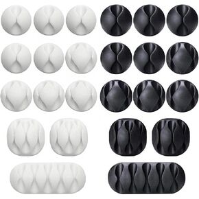 24 Pieces Adhesive Cable Clips Viaky Wire Management Desk Cable Organizer Cord Clips Cable Holder Clamps - Home, Office, Cubicle, Car, Nightstand, Desk Accessories-Black and White
