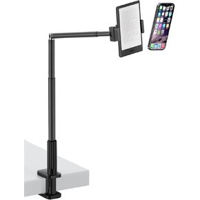Viozon Tablet Holder Stand, Phone/Kindle Holder with Flexible Aluminum Alloy Long Arm, C Clamp for Headboard Bedside&Table, Compatible with 3.5-11" iPad,Kindle, iPhone 15 14 Plus/Pro Max,B