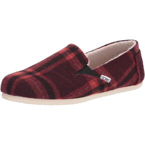 TOMS Womens Redondo Plaid Slip On Flats Casual - Black, Red - Size 9 B