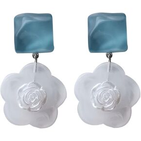 MALOYANVE Acrylic Flower Earrings for Women Girls Small Fresh Cute White Handmade Unique Flower Earrings S925 Silver Resin Needle Jewelry