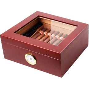 Mantello Cigars Humidors, Royal Glass-Top Cigar Humidor, Cigar Box for Up To 50 Cigars, Cigar Humidors with Hygrometer & Divider