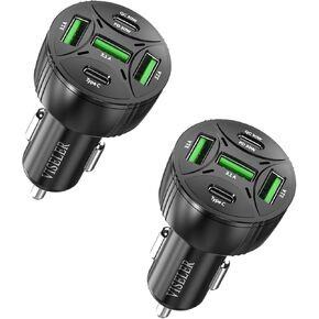 USB C Car Charger Adapter, PD Car Charger, 5 USB QC 3.0 Car Chager Fast Charging for All Smartphone and Other USB Device. (2Pack)