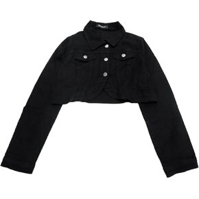 Allegra K Denim Jacket for Women's Collared Button Down Long Sleeve Crop Jean Jackets