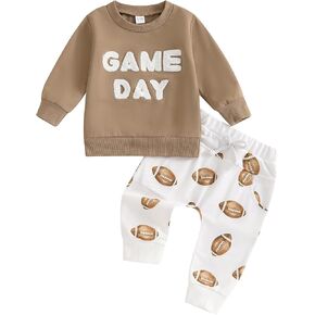 Toddler Boy Football Outfit Game Day Embroidery Long Sleeve Sweatshirt Jogger Pants Infant Football Clothes