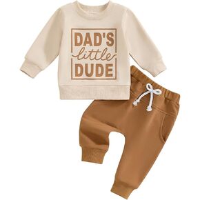 ZAXARRA Toddler Newborn baby boys Fall Outfits Long Sleeve Letter Print Sweatshirt Tops Pocket Pants Casual Clothing Sets in Kuwait