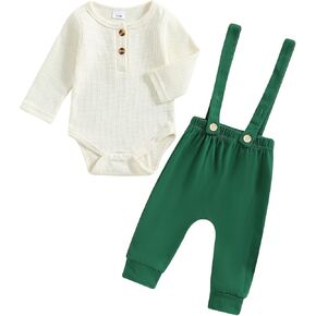 fhutpw Baby Boy Clothes 3 6 12 18 Months Long Sleeves Romper & Suspender Pants Infant Outfits Fall Suit Two Piece Winter Sets