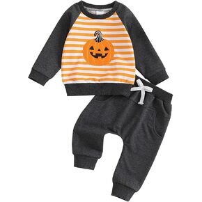 Baby Boys Halloween Two Piece Outfits Long Sleeve Pumpkin Letter Pullover Sweatshirt Pants Fall Winter Clothes in Kuwait