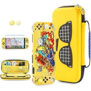 FUNDIARY Yellow Carrying Case Compatible with Nintendo Switch OLED, Cute Cartoon Banana Accessories Bundle for Switch Console with Hard PC Protective Shell, HD Screen Protector and 2 Thumb Grip Caps