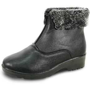 KOZI Canada Women Casual Ankle Bootie Winter Boot NANCY Fur Boot Double Zipper or Side Zipper with Ice Cleat Slip Resistant Outsole Black in Kuwait