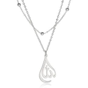 Islamic Muslim Allah Layered Necklaces For Women Stainless Steel Charm Water Drop Heart Shape Allah Pendant Double Layer Necklace Islamic Jewelry in Kuwait