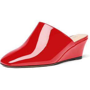 MODENCOCO Women's Slip On Comfortable Patent Dating Casual Square Toe Wedge Low Heel Mules Shoes 2 Inch