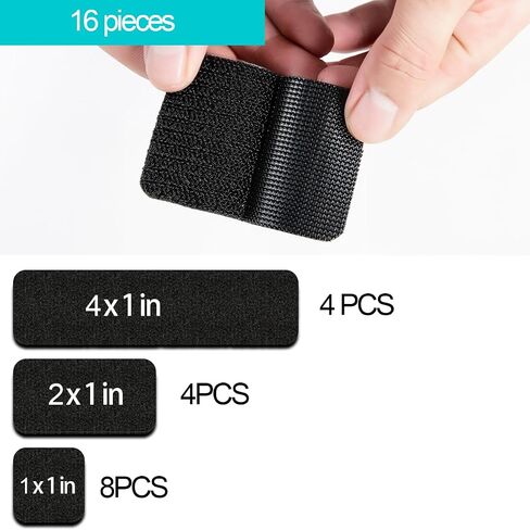 32 Sets Black Hook and Loop Tape, 3 Sizes in 1 Pack, 1'' x 1'', 2'' x 1'', 4'' x 1'', Backing Adhesive Tape Heavy-Duty for Indoor and Outdoor Use in Saudi Arabia