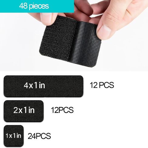 32 Sets Black Hook and Loop Tape, 3 Sizes in 1 Pack, 1'' x 1'', 2'' x 1'', 4'' x 1'', Backing Adhesive Tape Heavy-Duty for Indoor and Outdoor Use in Saudi Arabia