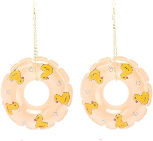 Lightweight Punk Circle Duck Swimming Ring Earrings Cute Big Summer Beach Statement Pool Party Earrings for Women Girls Holiday Vacation Jewelry in Kuwait