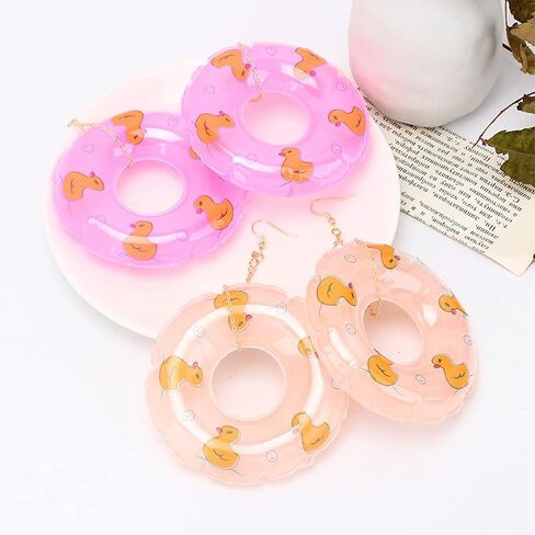 Lightweight Punk Circle Duck Swimming Ring Earrings Cute Big Summer Beach Statement Pool Party Earrings for Women Girls Holiday Vacation Jewelry in Kuwait